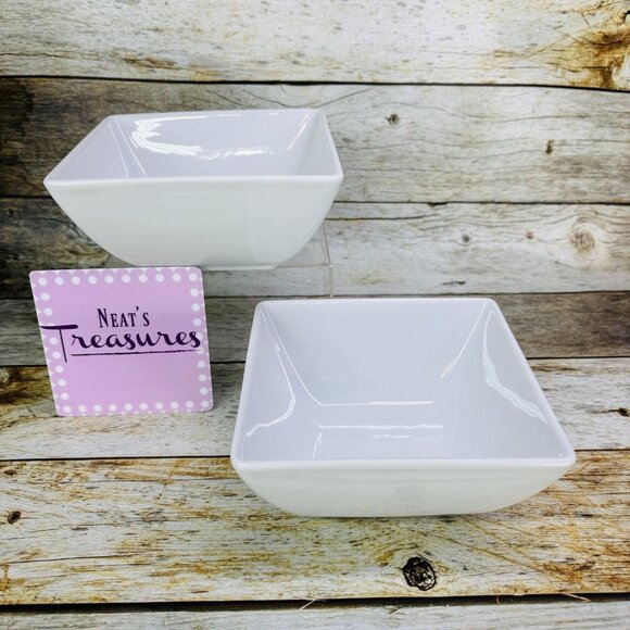 Threshold Target WHITE SOFT SQUARE Undecorated Porcelain Soup Cereal Bowls Set 2